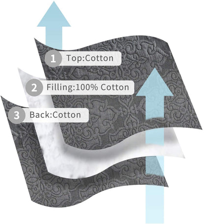 Microfiber Reversible Quilt Bedspread Coverlet Set,Jacquard Embossed Floral,Grey, Queen Size