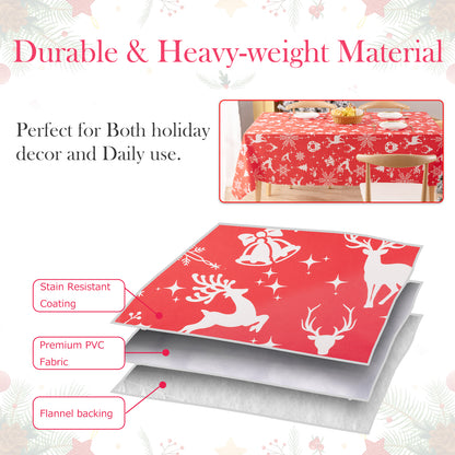 Christmas Vinyl Rectangle Plastic Tablecloth, Scarlet