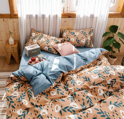 Cotton Duvet Cover Queen Size Floral Comforter Cover, Natural Fresh Floral Pattern