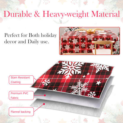 Christmas Vinyl Rectangle Plastic Tablecloth, Plaid Red