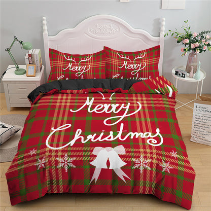 Christmas Elements Style Red Duvet Cover Pillowcase Set