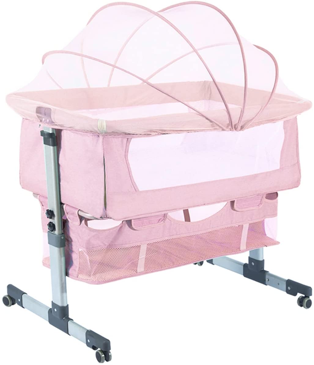 Bedside Sleeper Bedside Crib,Adjustable Pink Baby Bassinet