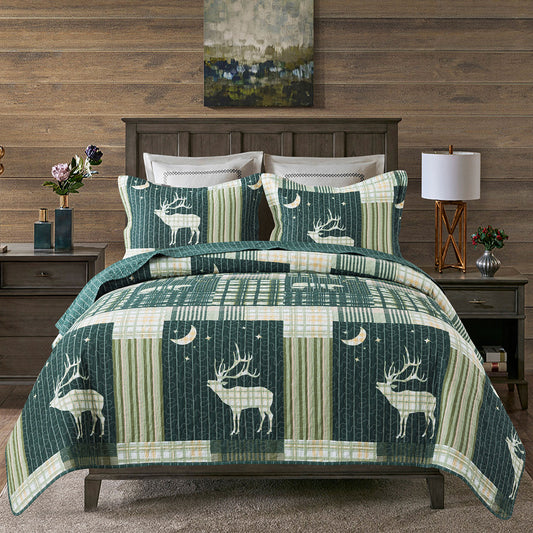 Christmas Bedspread Quilt Set Luxurious Coverlet Warm Bedding Set, Green