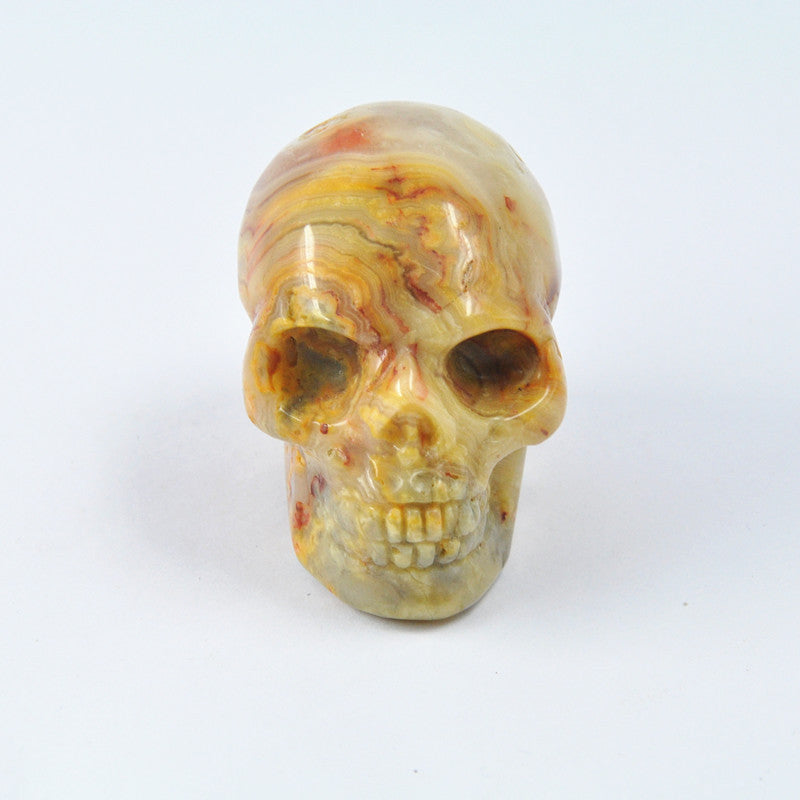 Hand Carved Crazy Lace Agate Crystal Skull for Home Decoration