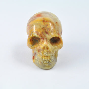 Craniu de cristal de agat din dantela nebuna sculptat manual pentru decorarea casei