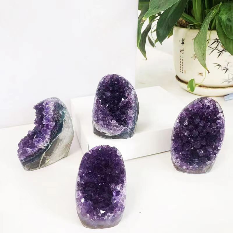 Natural Amethyst Cluster Ornament for Healing Reiki Home Decoration
