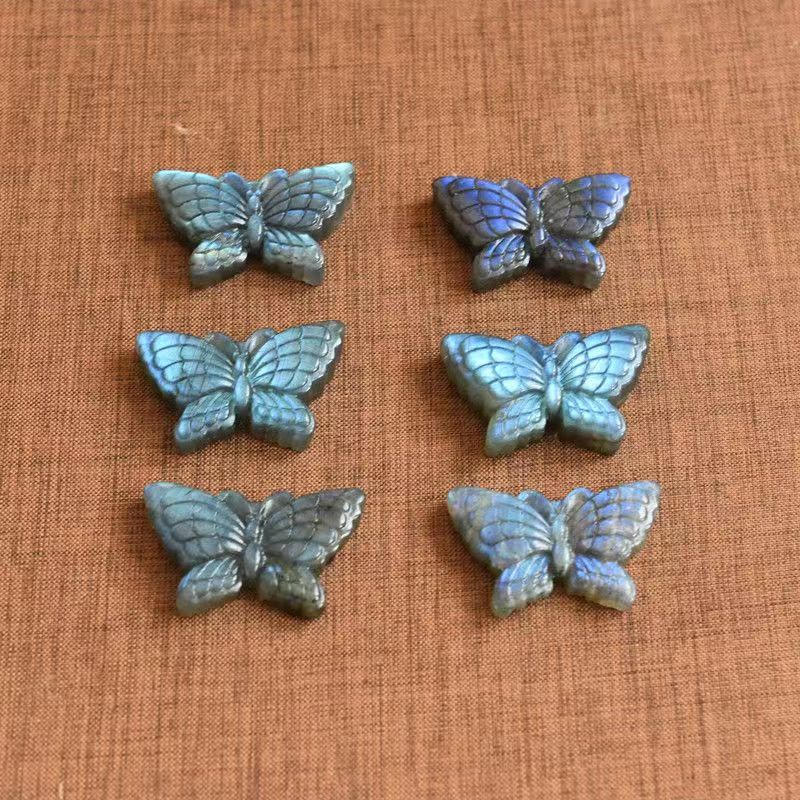 Natural Blue Labradorite Hand-Carved owl Polished Crystal Butterfly Stone