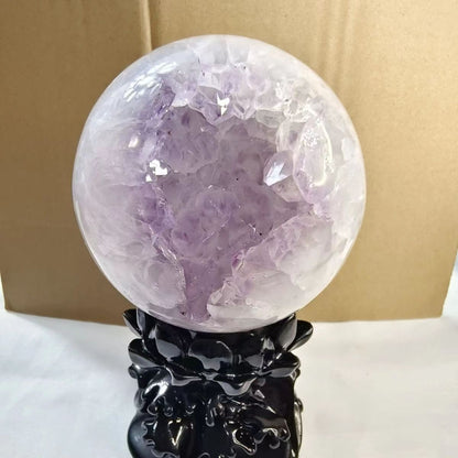 Healing Aura Crystal Natural Amethyst Crystal in Agate Cave Sphere Ball Cut Healing