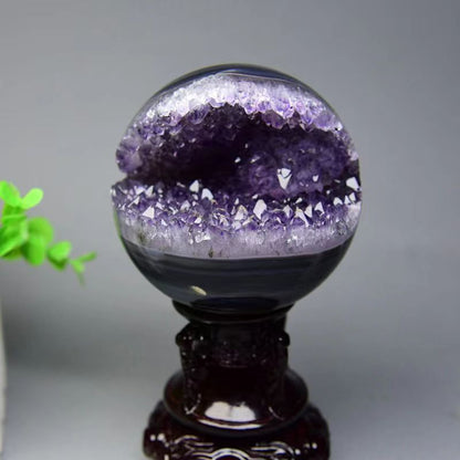 Healing Aura Crystal Natural Amethyst Crystal in Agate Cave Sphere Ball Cut Healing