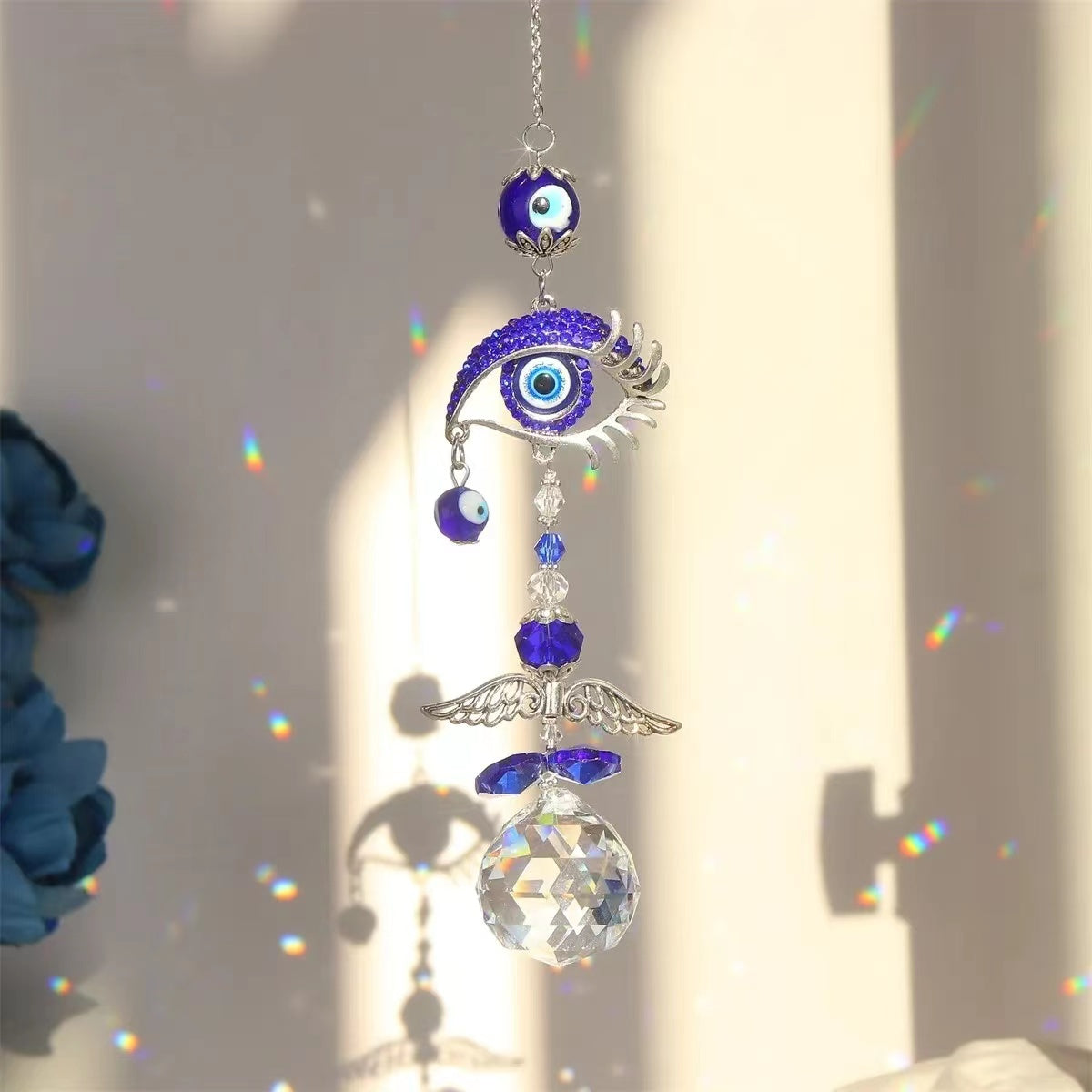 Blue Evil Eye Crystal Prism Rainbow Maker Pendant Suncatcher