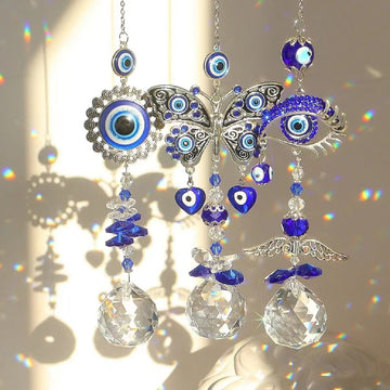 Blue Evil Eye Crystal Prism Rainbow Maker Pendant Suncatcher