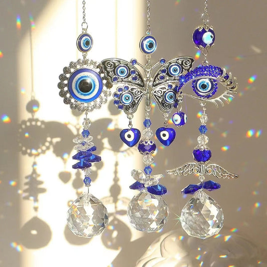 Blue Evil Eye Crystal Prism Rainbow Maker Pendant Suncatcher