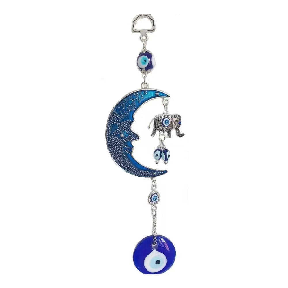 Blue Evil Eye Lucite Alloy Moon Lucky Elephant Hanging Pendant
