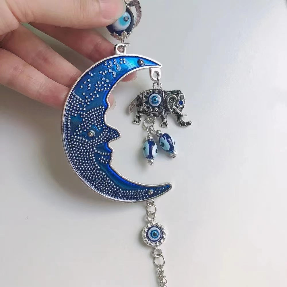 Blue Evil Eye Lucite Alloy Moon Lucky Elephant Hanging Pendant