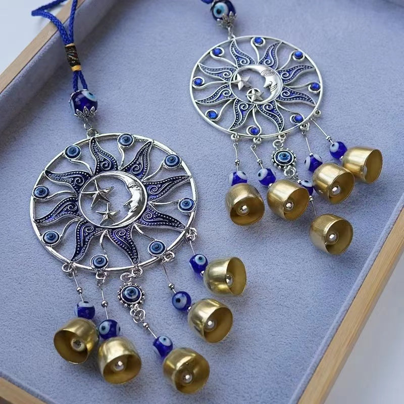 Blue Evil Eye Sun Moon Wind Chimes Amulet, Evil Eye Pendant Decoration Ornamen