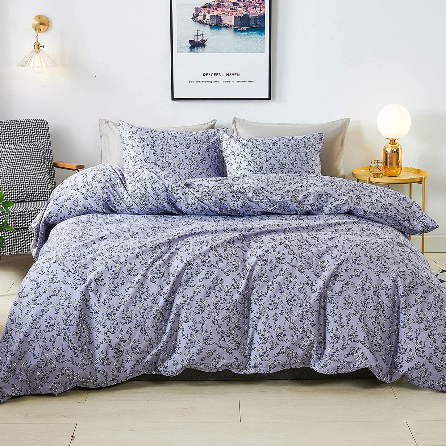 Cotton Duvet Cover,Floral Comforter Cover Set, Soft&Breathable, Natural Flower Collections
