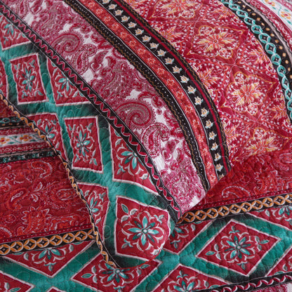 Cotton Bedspread Quilt Sets-Reversible Patchwork Coverlet Set, European Gorgeous Floral Pattern