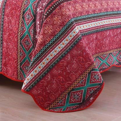 Cotton Bedspread Quilt Sets-Reversible Patchwork Coverlet Set, European Gorgeous Floral Pattern