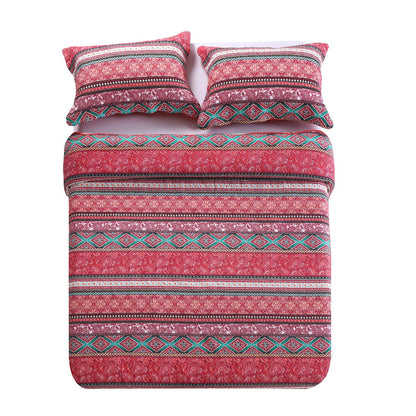 Cotton Bedspread Quilt Sets-Reversible Patchwork Coverlet Set, European Gorgeous Floral Pattern