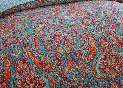 Cotton Bedspread Quilt Sets-Reversible Patchwork Coverlet Set, European Gorgeous Floral Pattern