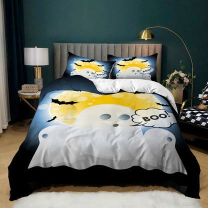 Halloween Spider Bat Print Kit Quilt Cover, 3 Piece Bedding Set