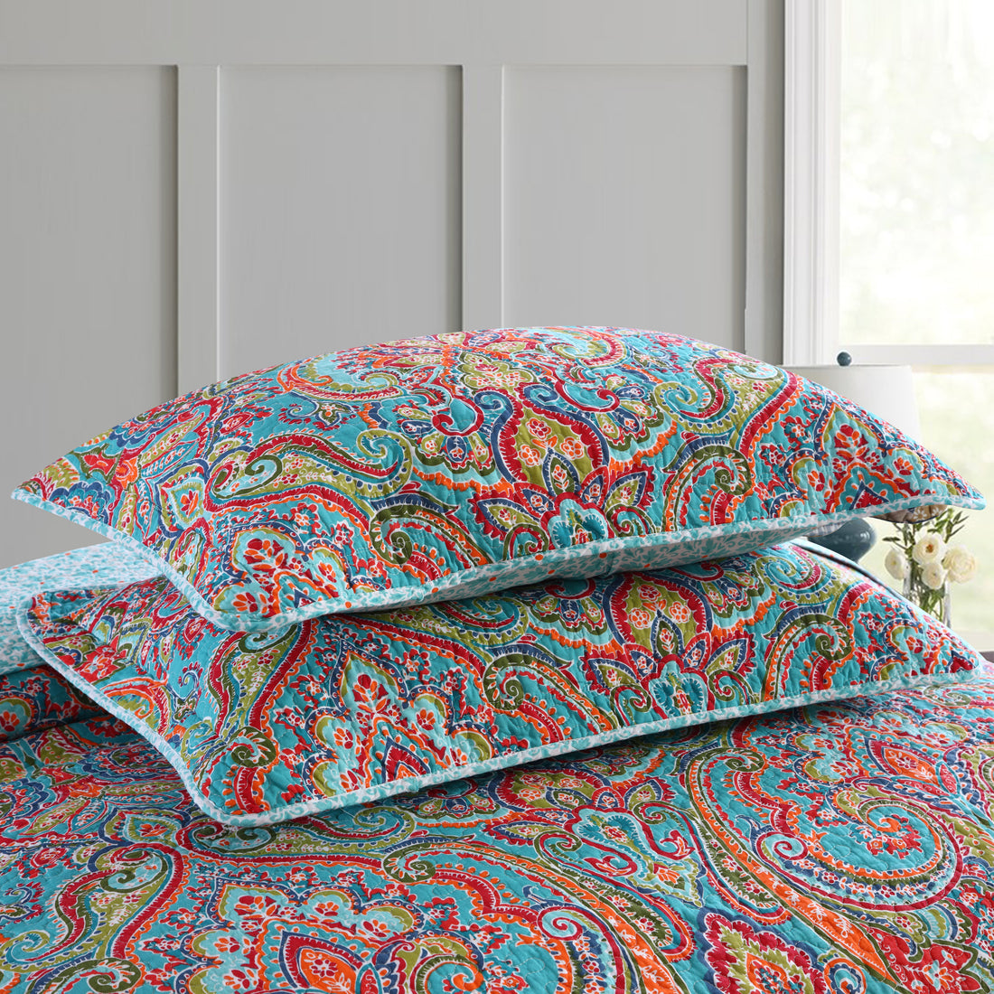 Seturi de cuvertură de pat din bumbac-Set de cuvertură reversabilă, model floral superb european