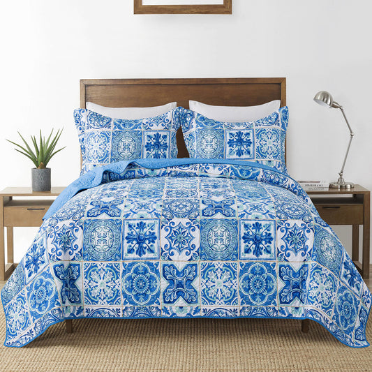 Advanced Quilt-Cotton Bedspread 3pc Quilt Sets-Reversible Patchwork Coverlet Set