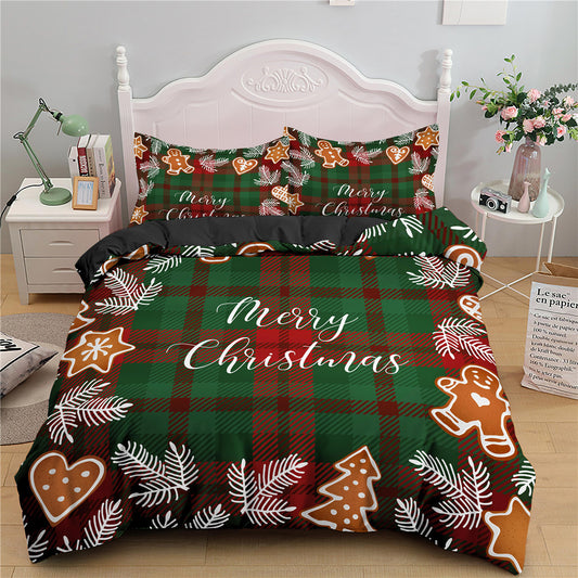 Christmas Checked Pattern Style Duvet Cover Pillowcase Set