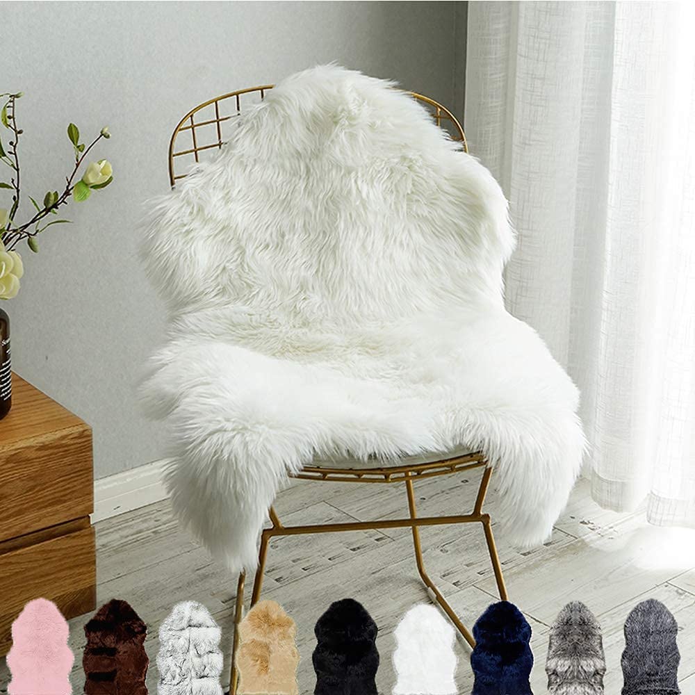 Faux Sheepskin Chair Cover Seat Cushion Pad Plush Fur Area Rugs