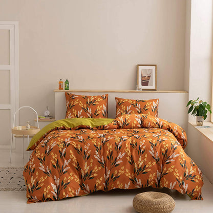 100% Cotton Comforter Cover Floral Duvet Cover Sets, Rust Red