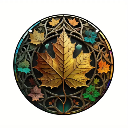 3D Maple Leaves Stained Suncatcher Window Hanging