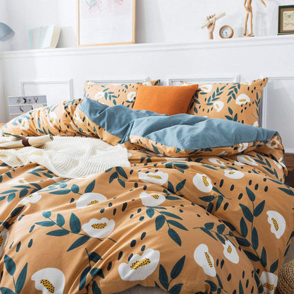 Cotton Duvet Cover Queen Size Floral Comforter Cover, Natural Fresh Floral Pattern