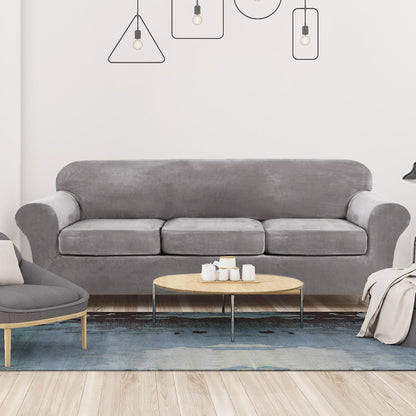 Gray Washable Plush Velvet Sofa Slipcover