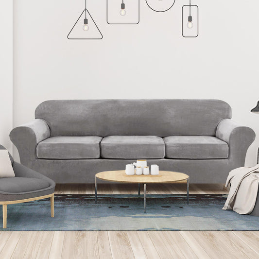 Gray Washable Plush Velvet Sofa Slipcover