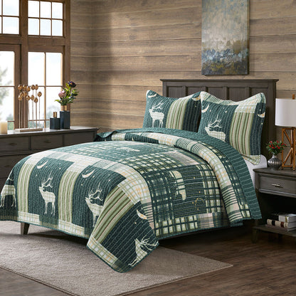 Christmas Bedspread Quilt Set Luxurious Coverlet Warm Bedding Set, Green