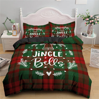 Christmas Checked Pattern Style Duvet Cover Pillowcase Set
