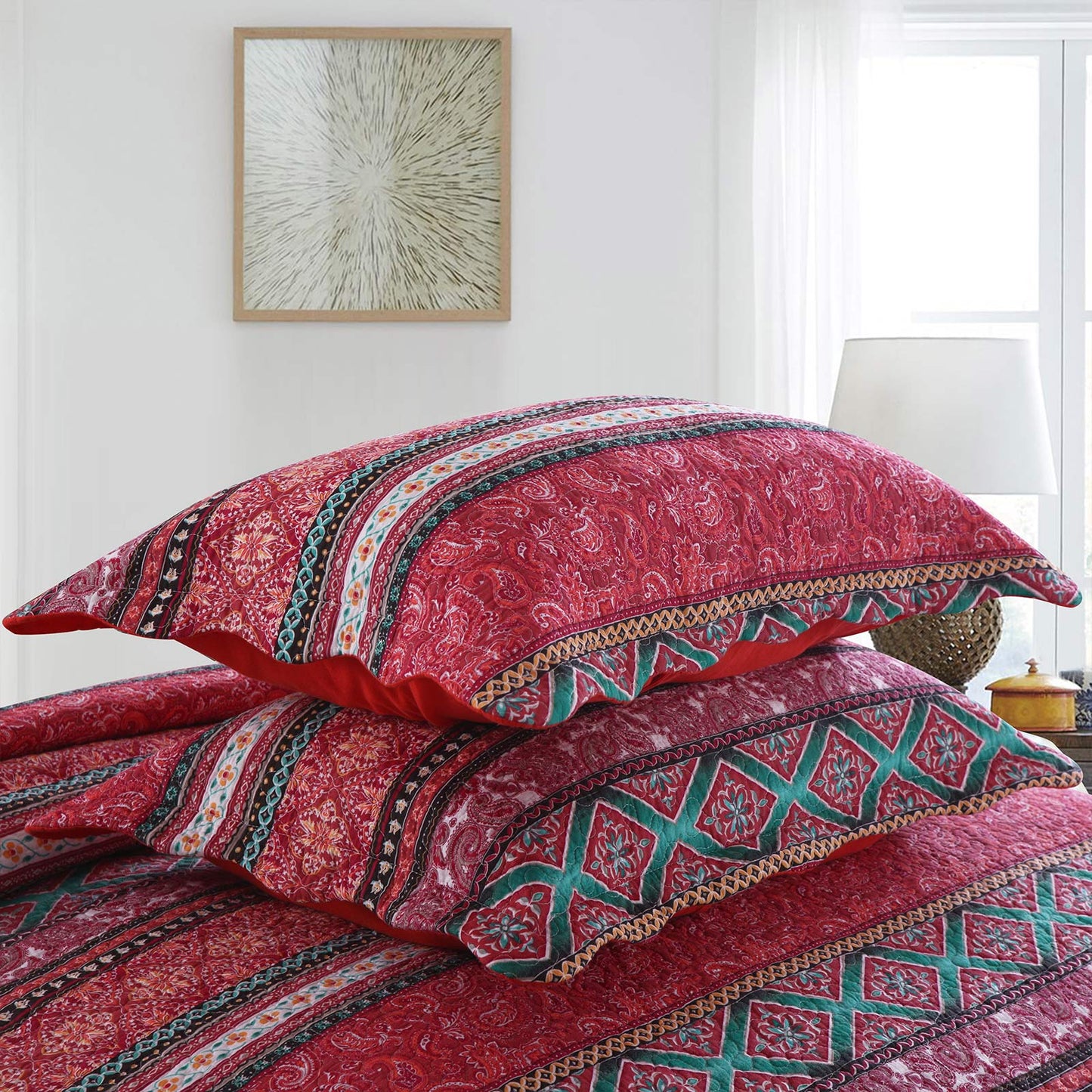 Cotton Bedspread Quilt Sets-Reversible Patchwork Coverlet Set, European Gorgeous Floral Pattern