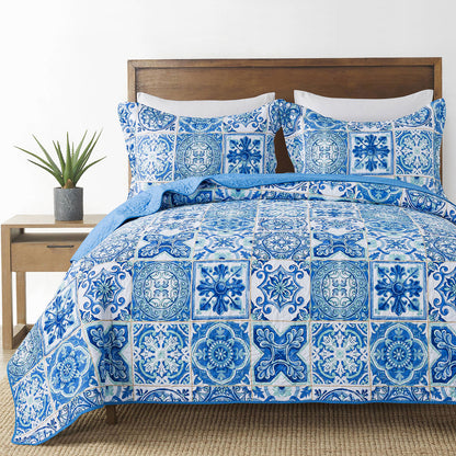 Advanced Quilt-Cotton Bedspread 3pc Quilt Sets-Reversible Patchwork Coverlet Set