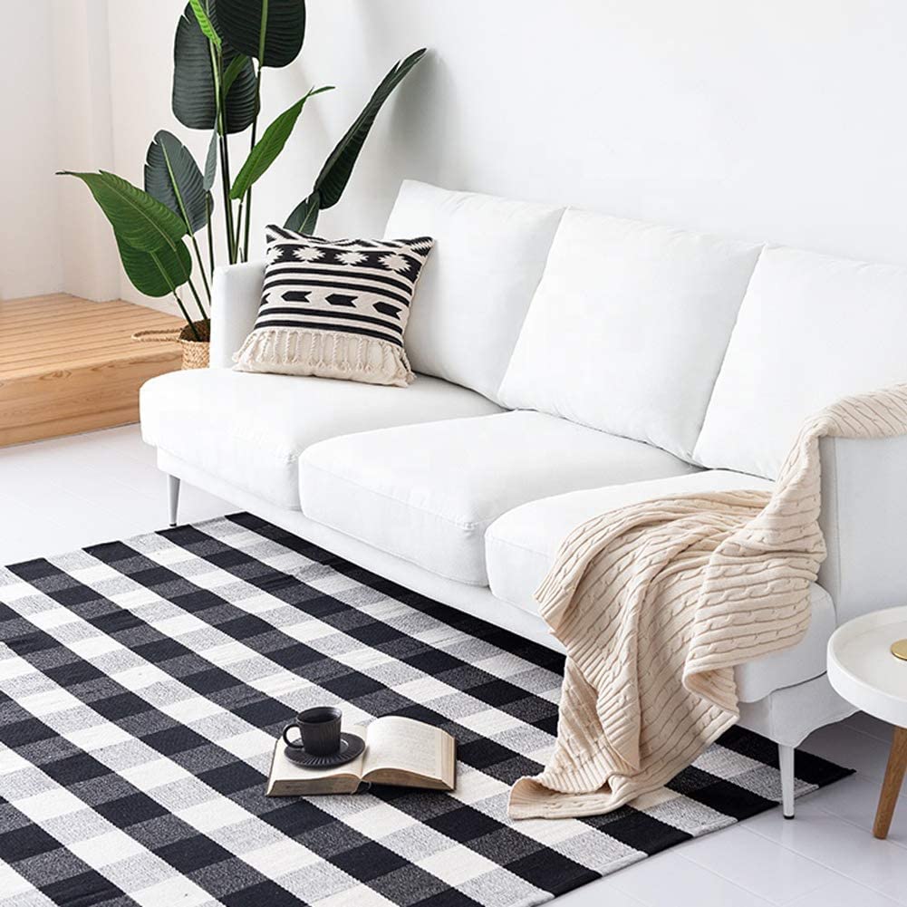 Buffalo Check Area Ru,Plaid Rugs, Checkered Outdoor Rug, Black and White