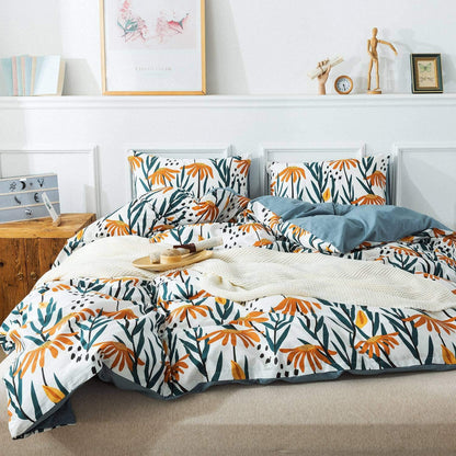 Cotton Duvet Cover,Floral Comforter Cover Set, Soft&Breathable, Natural Flower Collections