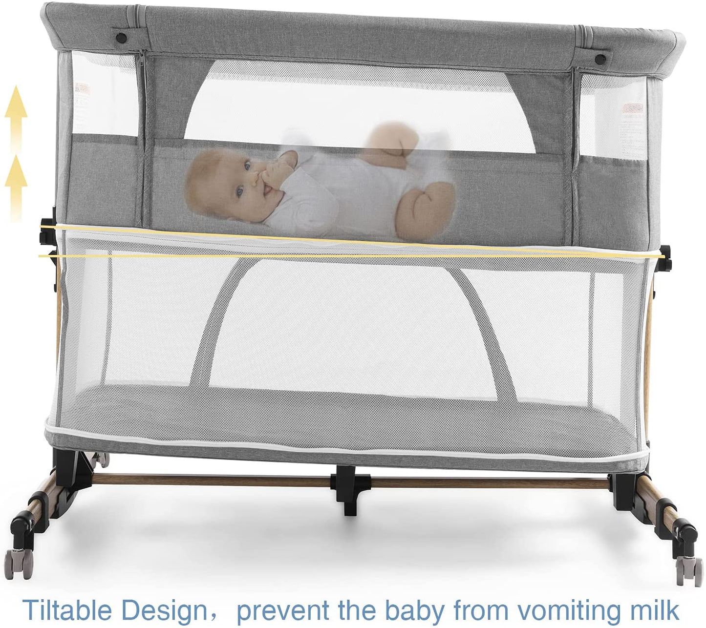 Bedside Sleeper Bedside Crib, Adjustable Portable Baby Bassinet, Grey