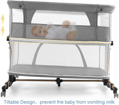 Bedside Sleeper Bedside Crib, Adjustable Portable Baby Bassinet, Grey