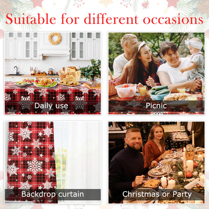 Christmas Vinyl Rectangle Plastic Tablecloth, Plaid Red