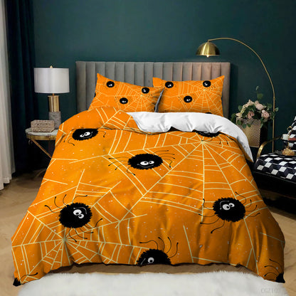Halloween Spider Bat Print Kit Quilt Cover, 3 Piece Bedding Set
