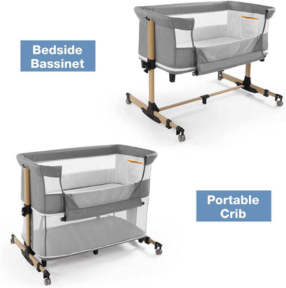 Bedside Sleeper Bedside Crib, Adjustable Portable Baby Bassinet, Grey