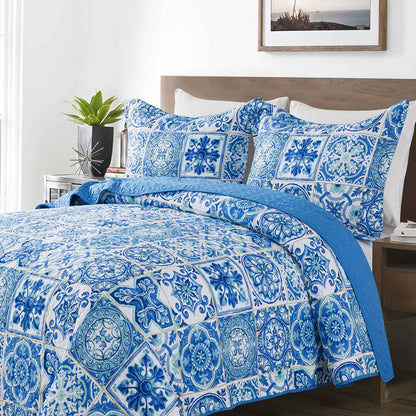Advanced Quilt-Cotton Bedspread 3pc Quilt Sets-Reversible Patchwork Coverlet Set