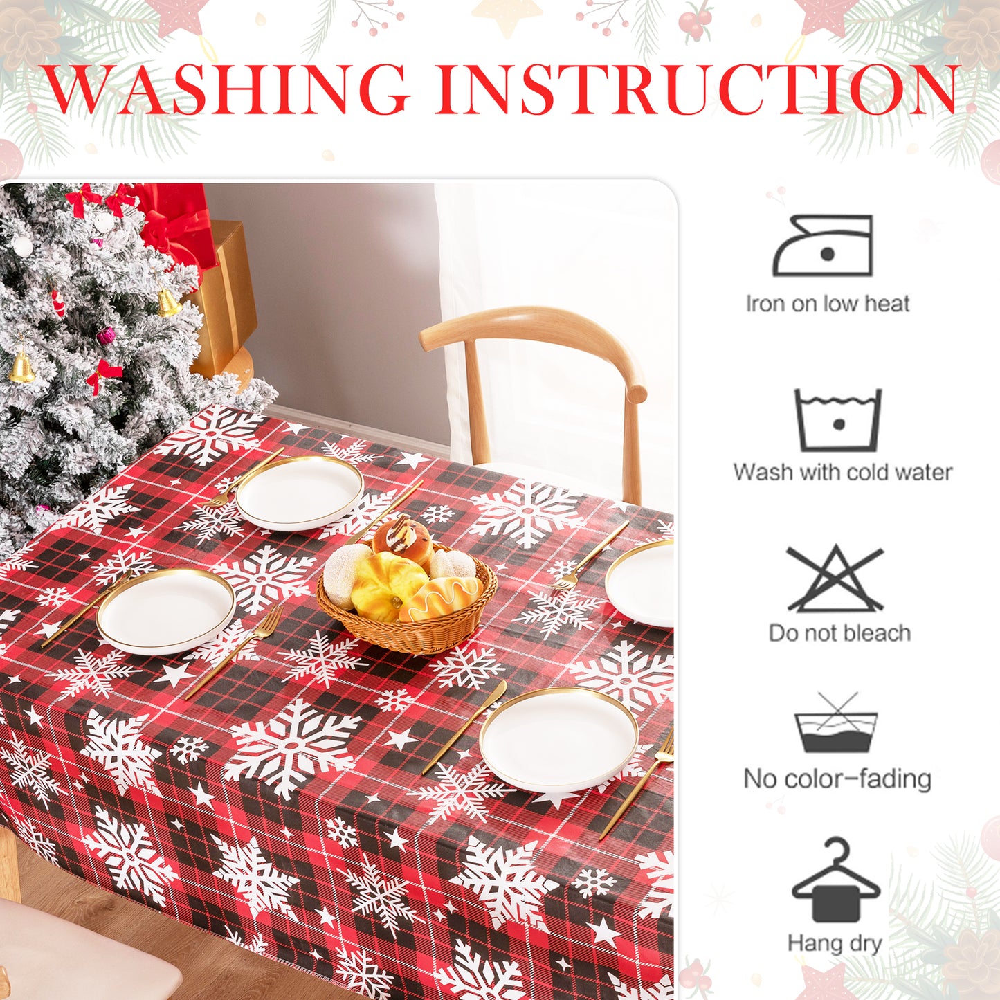 Christmas Vinyl Rectangle Plastic Tablecloth, Plaid Red