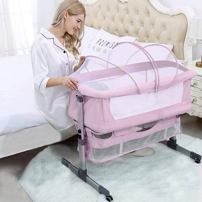 Bedside Sleeper Bedside Crib,Adjustable Pink Baby Bassinet