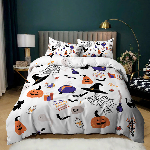 Halloween Spider Bat Print Kit Quilt Cover, 3 Piece Bedding Set