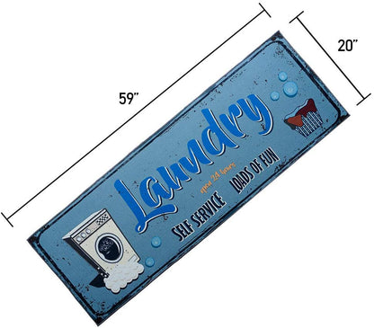 Laundry Room Decorative Printed Runner Rug (20"x59", Blue ,Rust)